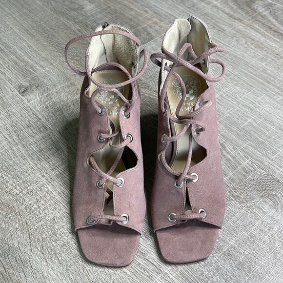VINCE CAMUTO Mauve Suede Open Toe Strappy Heels Women’s - Picture 4 of 13
